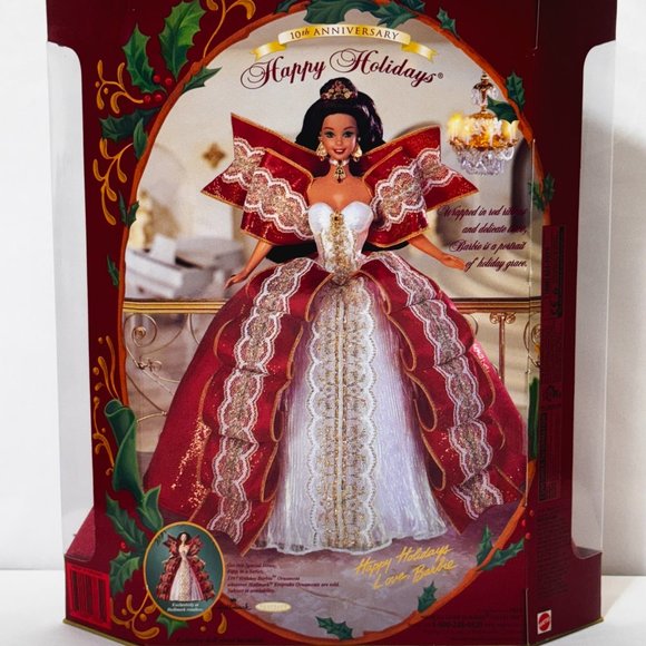 1997 Barbie Doll - Happy Holidays 10th Anniversary - in Red Christmas Dress - Picture 2 of 4